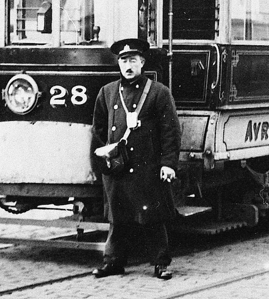 Ayr Corporation Tramways Tram No 28 and motorman T Sloan