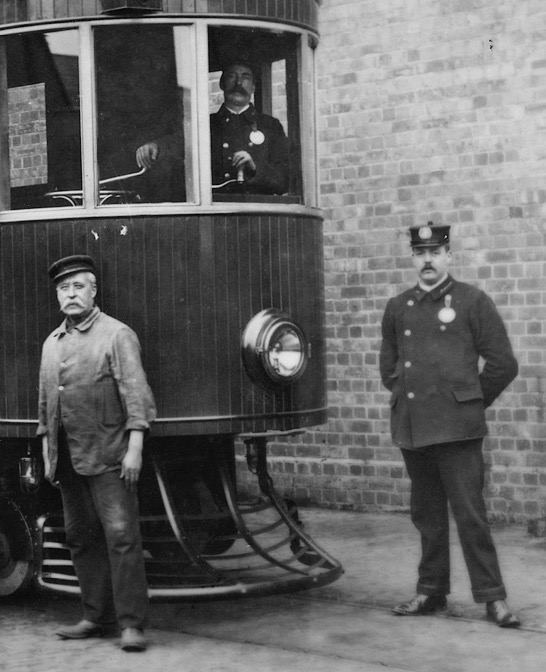 Birmingham Corporation Tramways grinder tramcar with tram drivers