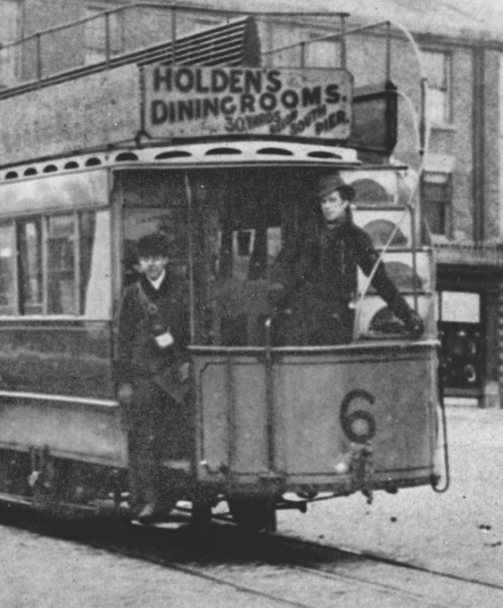 Blackpool electric Tramways conduit tram conductor and driver