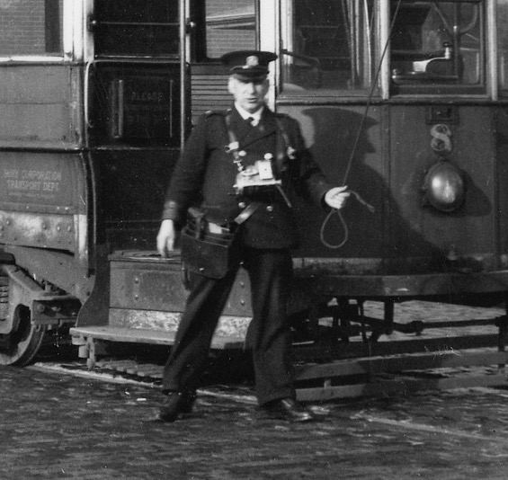 Bury Corporation Tramways conductor and Tramcar No 8