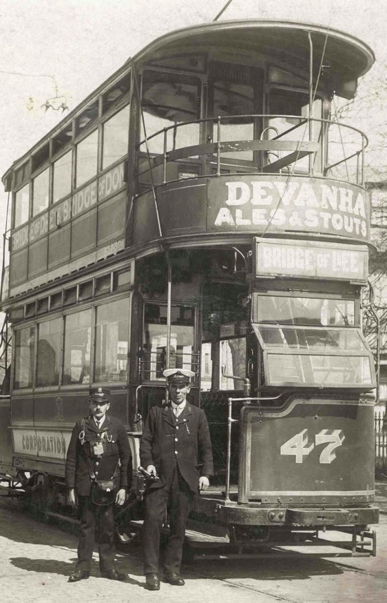 Aberdeen Corporation Tramways crew with Tram No 47