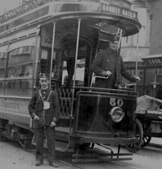 Bournemouth Corporation Tramways tram 50 and crew