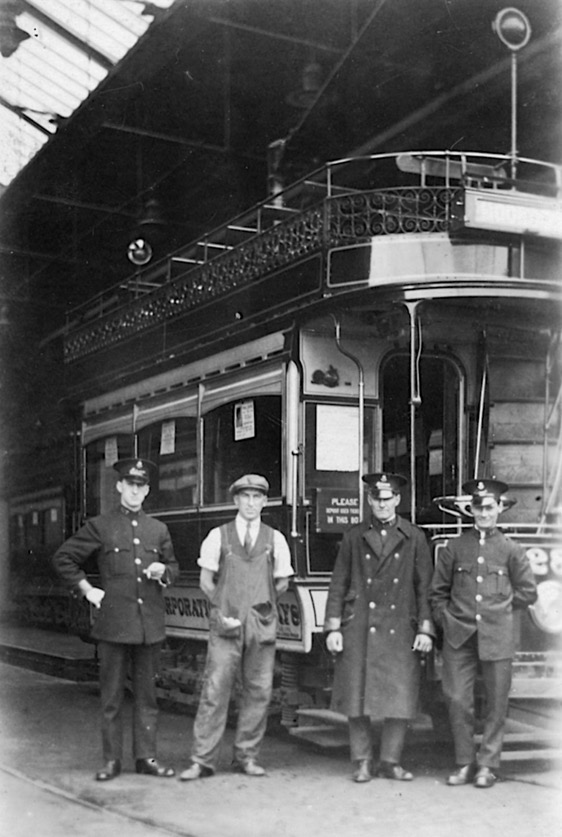 Bournemouth Corporation Tramways tram No 28 and staff