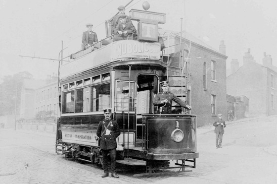 Bolton Corporation Tramways Tram No 1 motorman and conductor