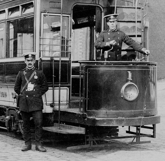 Bolton Corporation Tramways Tram No 1 motorman and conductor