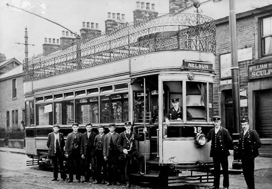 Burnley Corporation Tramways crews and Tram No 15