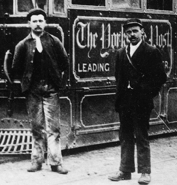 Bradford and Shelf Steam Tram No 13, driver and conductor