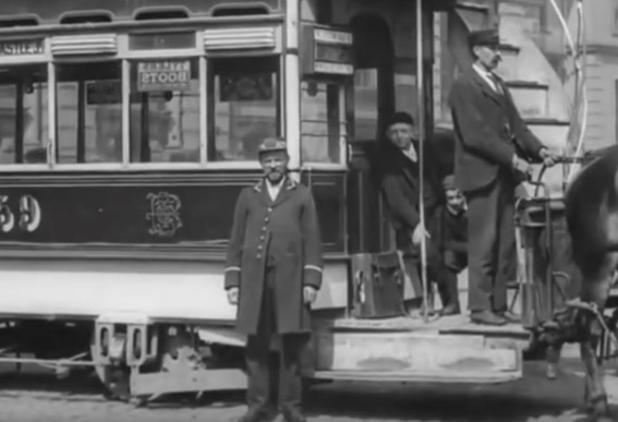 Belfast Street Tramways horse tram 59 and inspector