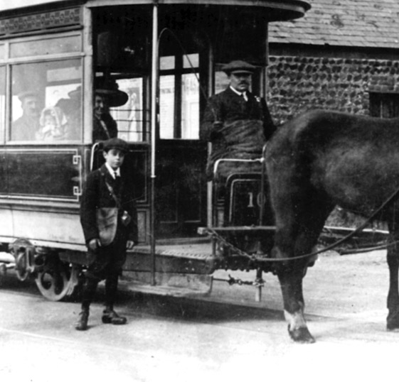 Brighton and Shoreham horse tram No 10 and crew