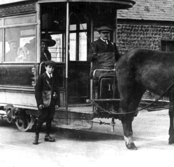 Brighton and Shoreham horse tram No 10 and crew