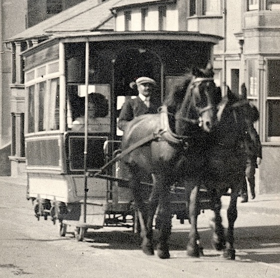 Brighton and Shoreham horse tram No 10 with driver Ben Fears