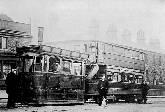 Haslingden Corporation Tramways steam tram outside the Park Pub Accrington