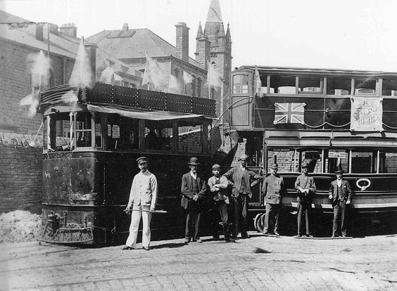 Haslingden Corporation Steam Tram and Trailer No 13 John St, 1908