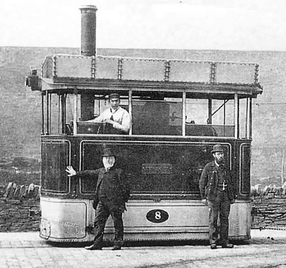 Blackburn and Over Darwen Tramways steam tram no 8 and driver