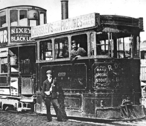 Blackburn Corporation Tramways Steam Tram and crew