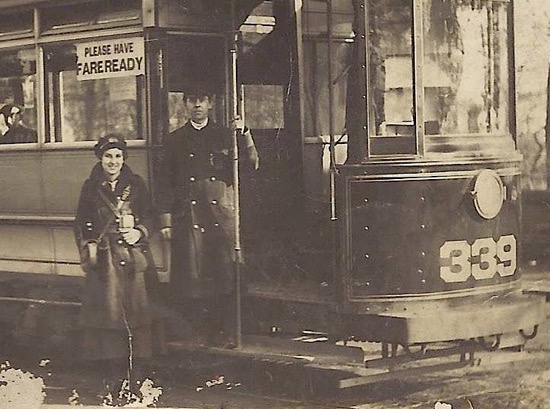 Leeds City Tramways Great War conductress and Tram No 339