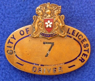 Leicester City Tramways driver cap badge No 7