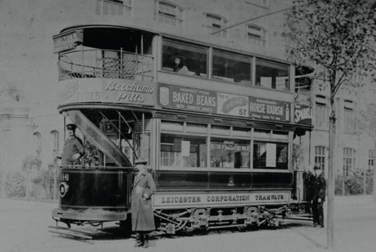 Leicester Corporation Tramways Tram No 116 and crew, conductress