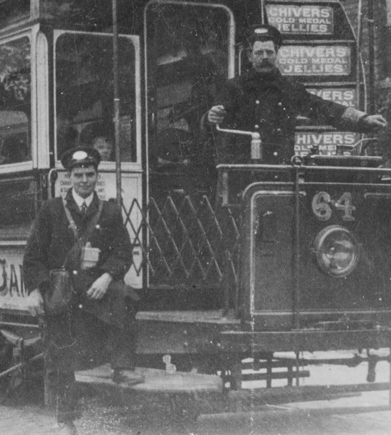 Huddersfield Corporation Tramways Tram No 64 and conductor and motorman