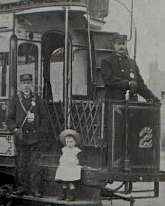 Middlesbrough, Stockton and Thornaby Electric Tramways tram No 2 with motorman John Gunn