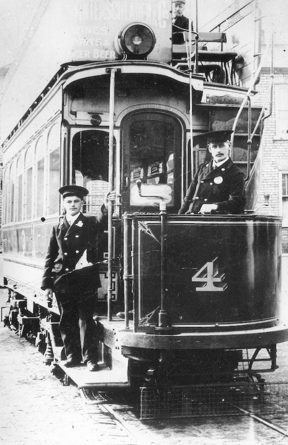 Middlesbrough, Stockton and Thornaby Electric Tramways tram No 4 and crew