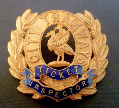 Liverpool City Tramways Ticket Inspector cap badge gilded brass