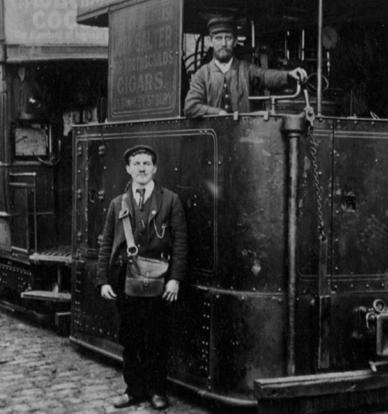 Bury, Rochdale and Oldham Steam Tramway Tram No 77 conductor and driver
