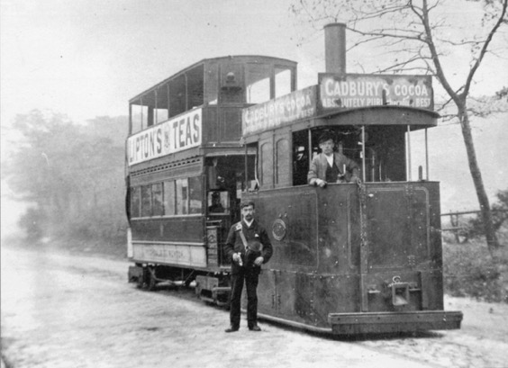 Bury, Rochdale and Oldham Steam tram and crew 1900 Summit